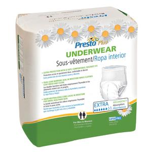 Presto Maximum Absorbency Underwear, XL (58" to 68" Waist), White, Case of 56