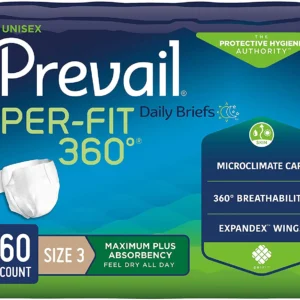Prevail Per-Fit 360° Unisex Daily Briefs, Maximum Plus Absorbency, Refastenable Tabs