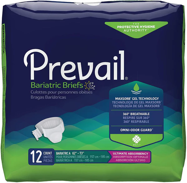Prevail Incontinence Bariatric Briefs, Ultimate Absorbency, Refastenable Tabs