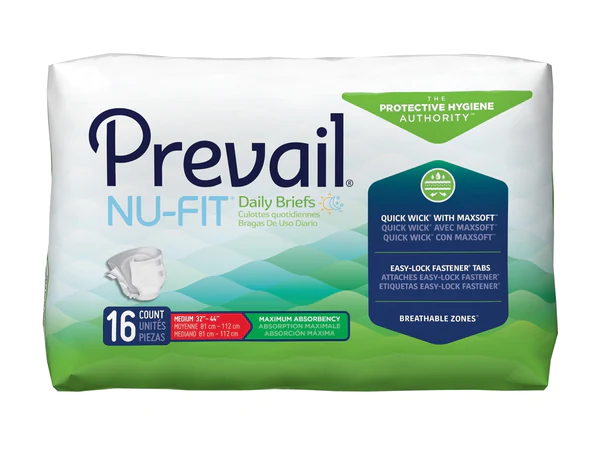 Prevail Nu-Fit Incontinence Daily Briefs, Maximum Absorbency, Refastenable Tabs